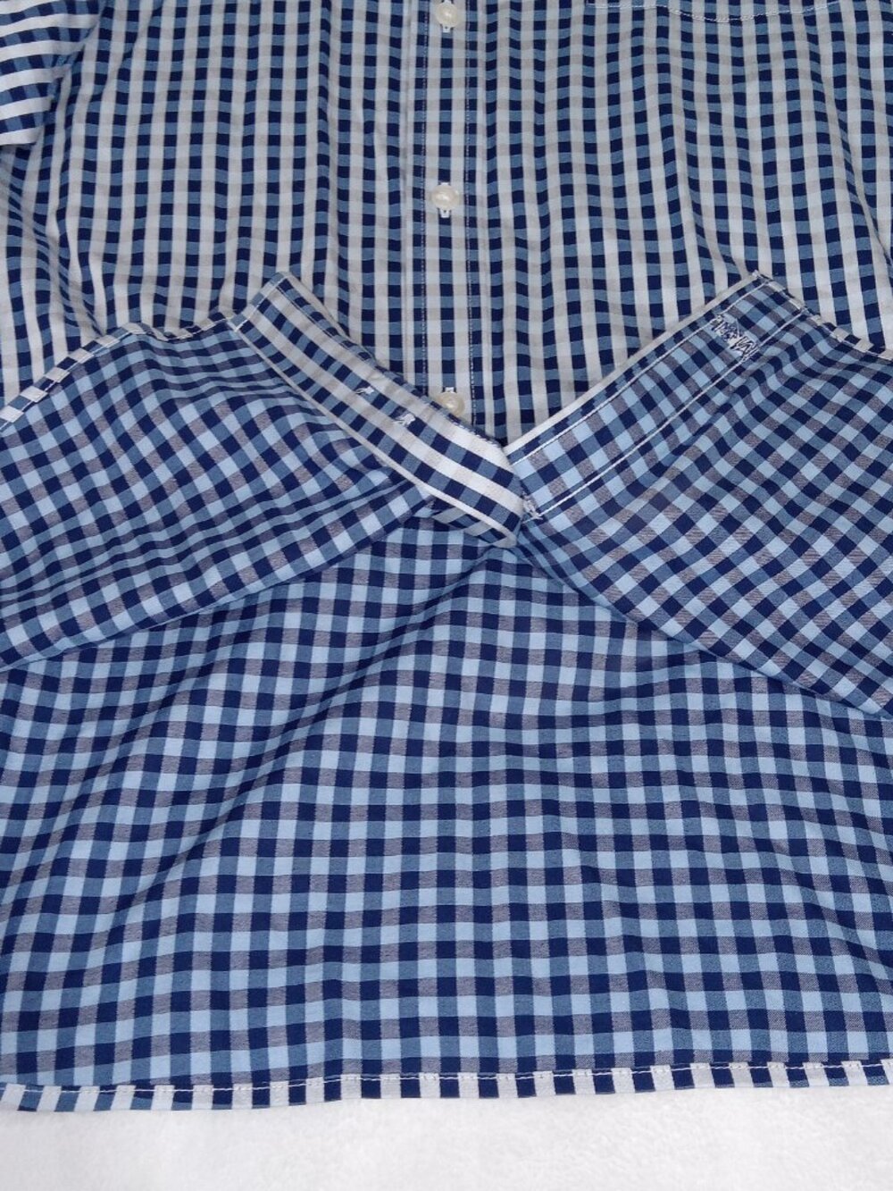 Johnston Murphy Men's XL Blue Gradient Gingham Plaid Button Down Dress Shirt - Picture 13 of 15
